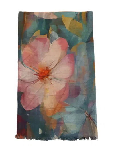 D'aniello Perla Floral-print Scarf In Blue