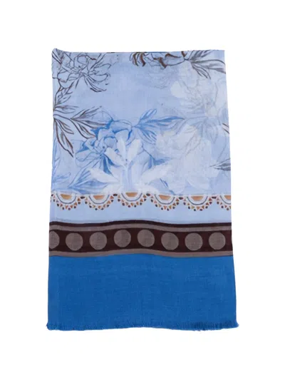 D'aniello Perla Floral-print Scarf In Blue