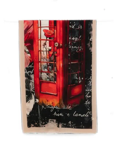 D'aniello Phone-box Print Frayed-edge Scarf In Pink