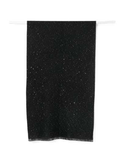 D'aniello Sequin-embellished Frayed Scarf In Black