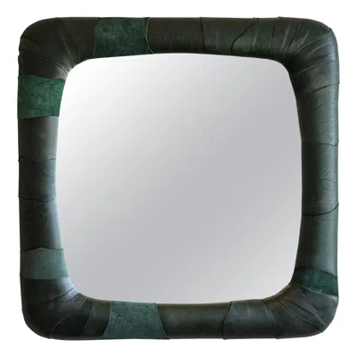 Pre-owned Danilo Vale Design Pelle Mirror By Danilo Vale – Size M – With A Leather Upholstered Frame In Gray