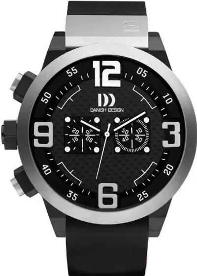 Pre-owned Danish Design Iq12q1021 50mm Chronograph Black Rubber Quartz Sport Men's Watch