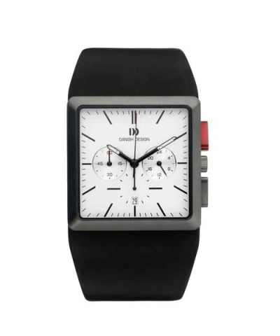 Pre-owned Danish Design Iq12q869 White Dial Chronograph Black Leather Quartz Men's Watch