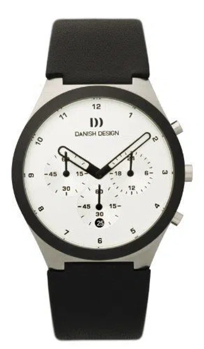 Pre-owned Danish Design Iq12q885 White Dial Chronograph Black Leather Quartz Men's Watch