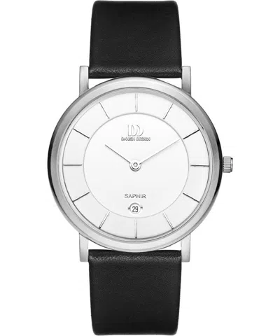 Pre-owned Danish Design Iq12q898 White Dial Titanium Black Leather Quartz Men's Watch