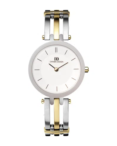 Pre-owned Danish Design Iv65q585 White Dial Two Tone Titanium Quartz Classic Women's Watch