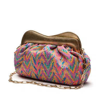 Danni Ro Women's Gold Lisbon Large Clutch - Zig-zag Fabric