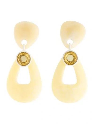Pre-owned Dannijo Acrylic & Crystal Kiss Double Drop Clip-on Earrings In Orange/white/yellow
