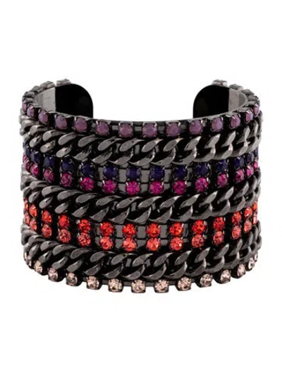 Pre-owned Dannijo Crystal & Chain Wide Cuff Bracelet, 7" In Multicolor