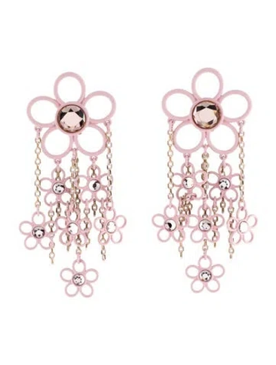 Pre-owned Dannijo Crystal & Enamel Chain Flower Drop Earrings In Multi