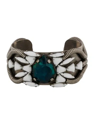 Pre-owned Dannijo Crystal & Enamel Cuff Bracelet, 6.5" In Blue/white