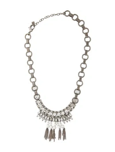Pre-owned Dannijo Crystal & Faux Pearl Fringe Collar Necklace, 24" In Multi