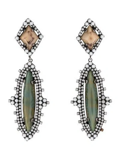 Pre-owned Dannijo Crystal & Resin Drop Earrings In Brown/clear/green