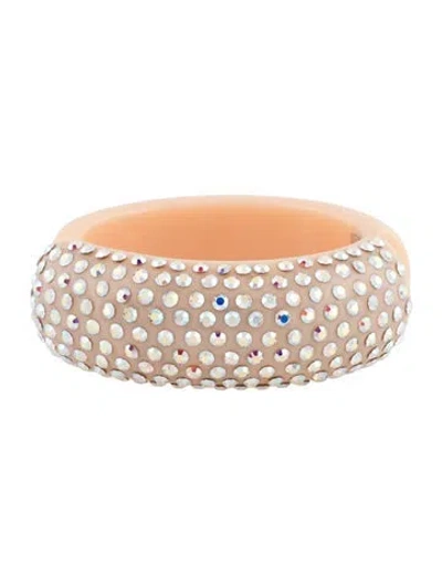 Pre-owned Dannijo Crystal & Resin Hinge Bangle Bracelet, 6.75" In Neutrals/pink