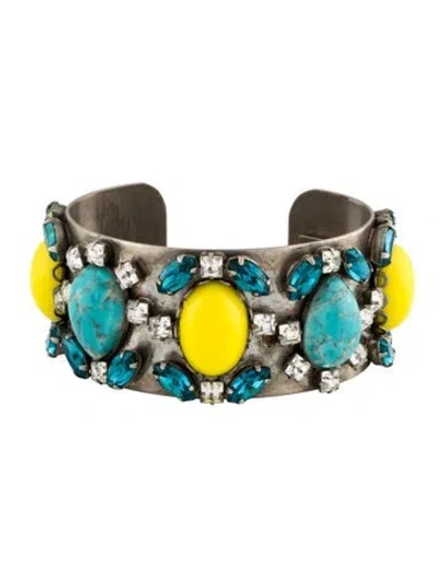 Pre-owned Dannijo Crystal & Stone Cuff Bracelet, 6.5" In Multi
