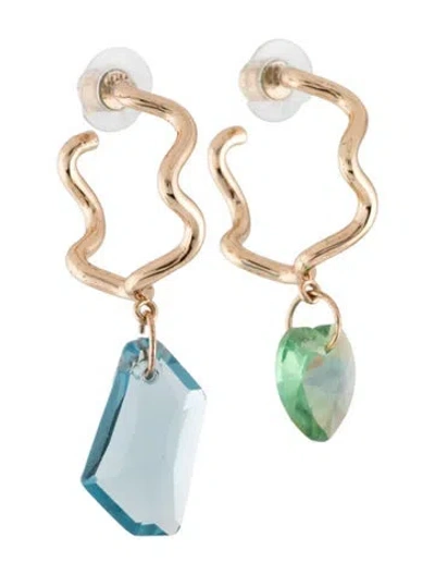 Pre-owned Dannijo Crystal Dahlia Hoop Drop Earrings In Blue/green