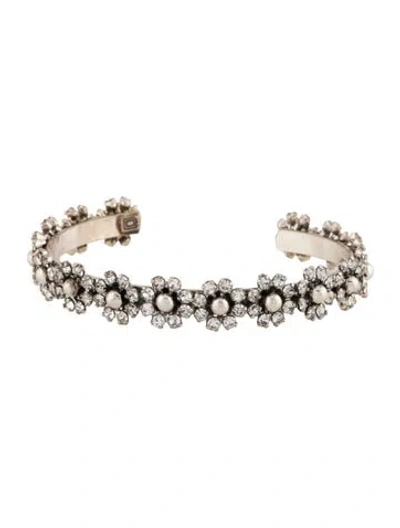 Pre-owned Dannijo Crystal Floral Cuff Bracelet, 6.25" In Multi