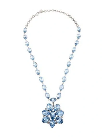 Pre-owned Dannijo Crystal Flower Pendant Necklace, 23.5" In Blue/clear