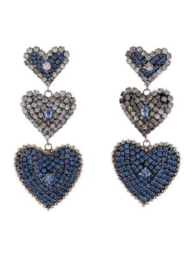 Pre-owned Dannijo Crystal Heart Drop Earrings In Blue