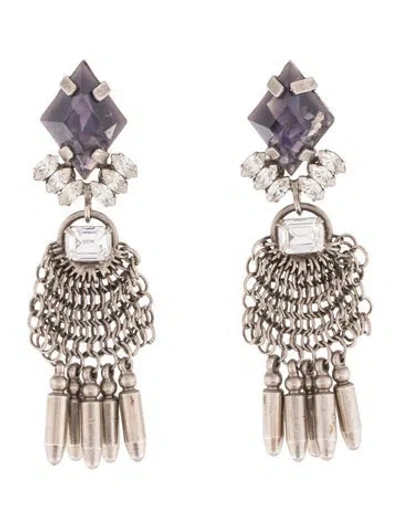 Pre-owned Dannijo Crystal Mail Clea Drop Earrings In Purple
