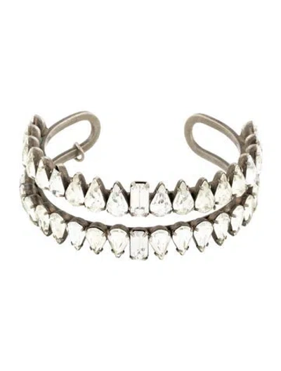 Pre-owned Dannijo Crystal Stanton Cuff Bracelet, 6.75" In Transparent