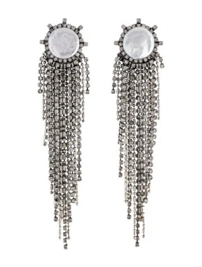 Pre-owned Dannijo Cultured Pearl & Crystal Tassel Drop Earrings In Multicolor