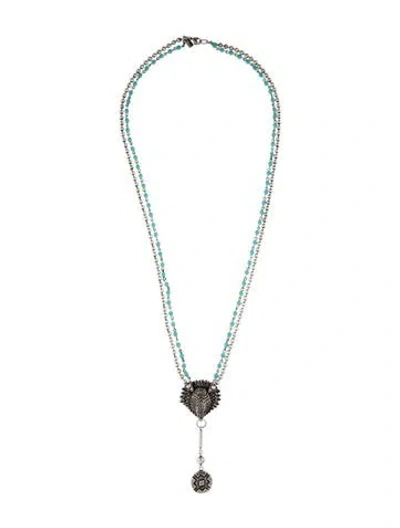 Pre-owned Dannijo Double Strand Pendant Necklace, 27" In Blue