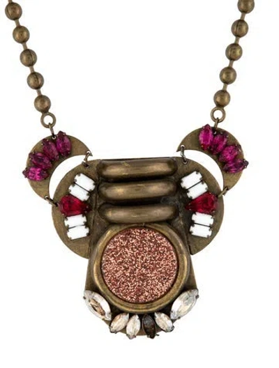 Pre-owned Dannijo Enamel & Crystal Pendant Necklace, 20.5" In Pink/red/white