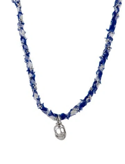 Pre-owned Dannijo Fabric & Skull Pendant Necklace, .25" In Blue