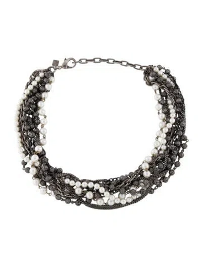 Pre-owned Dannijo Faux Pearl Multistrand Collar Necklace, 20.75"
