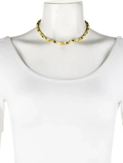 Pre-owned Dannijo Floral Bead Necklace, 17.5" In Blue/green/orange