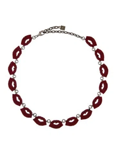 Pre-owned Dannijo Kiss Collar Necklace, 19" In Red