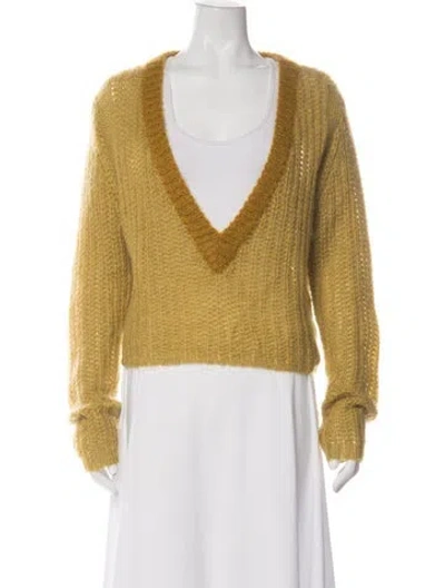 Pre-owned Dannijo Mohair V-neck Sweater In Yellow
