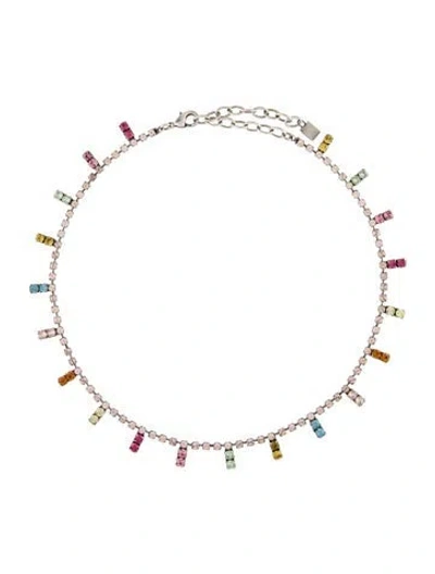 Pre-owned Dannijo Multicolor Crystal Collar Necklace, 16.75" In Blue/green/pink