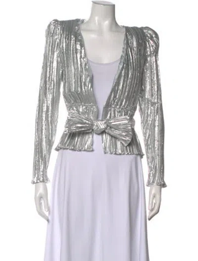 Pre-owned Dannijo Open Front Long Sleeve Top In Silver