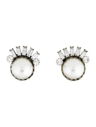 Pre-owned Dannijo Pearl & Crystal Stud Earrings In Multi