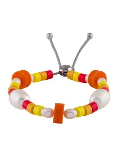 Pre-owned Dannijo Pearl Enamel & Resin Bead Bracelet, 5.5" In Multi