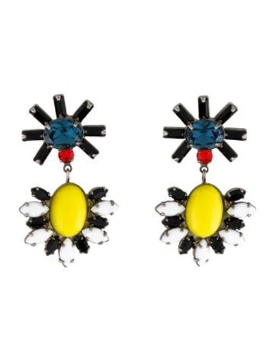 Pre-owned Dannijo Resin & Crystal Drop Earrings In Black/white/yellow
