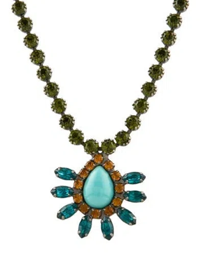 Pre-owned Dannijo Resin & Crystal Pendant Necklace, 18" In Multi