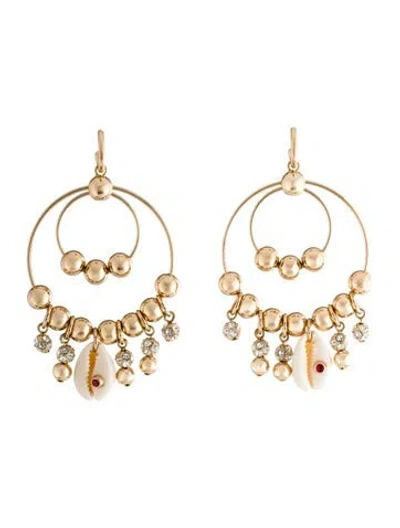 Pre-owned Dannijo Shell & Crystal Hoop Earrings In Clear/red/white