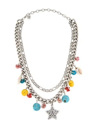 Pre-owned Dannijo Shell, Ceramic, Crystal & Resin Hank Charm Necklace, 17.5"