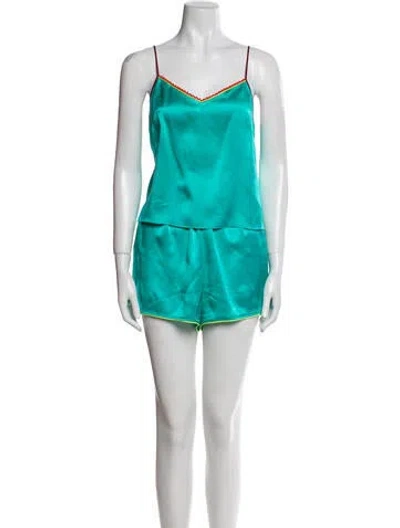 Pre-owned Dannijo Silk Crochet Trim Short Set In Blue