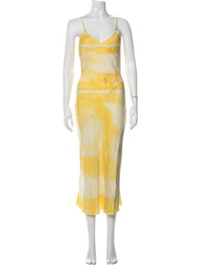 Pre-owned Dannijo Silk Midi Length Dress In White/yellow