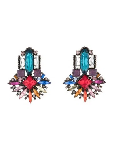 Pre-owned Dannijo Statement Crystal Drop Earrings In Clear/pink/purple
