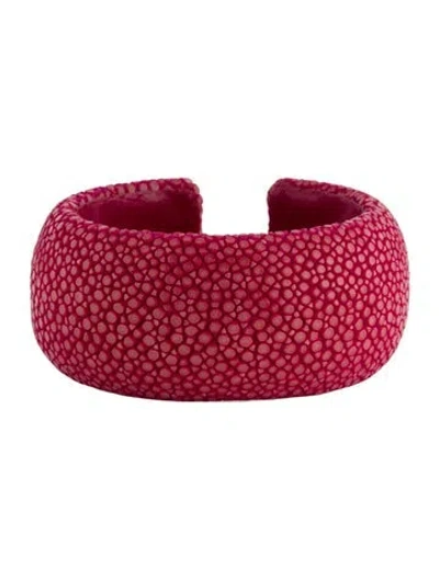 Pre-owned Dannijo Stingray & Leather Cuff Bracelet, 6" In Pink