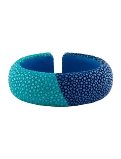 Pre-owned Dannijo Stingray & Leather Loma Cuff Bracelet, 6" In Blue