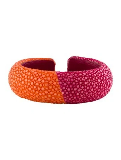 Pre-owned Dannijo Stingray & Leather Loma Cuff Bracelet, 6" In Multi