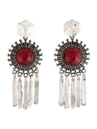 Pre-owned Dannijo Stone Drop Earrings In Red