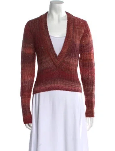 Pre-owned Dannijo Striped Plunge Neckline Sweater In Red