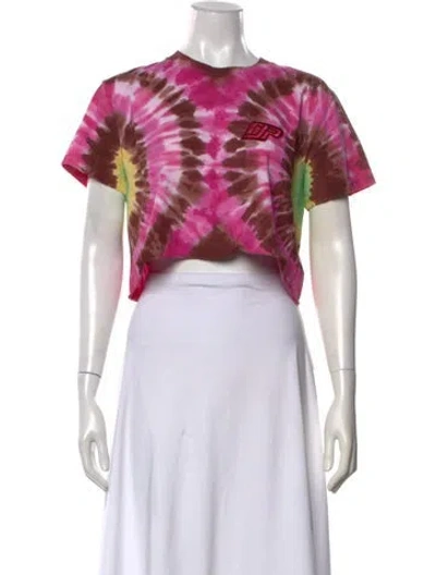 Pre-owned Dannijo Tie-dye Print Crew Neck Crop Top In Pink